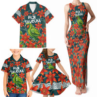 Fiji Taveuni Parrot Family Matching Tank Maxi Dress and Hawaiian Shirt Tropical Waterfall Landscape With Floral Tribal Pattern TS04 - Polynesian Pride