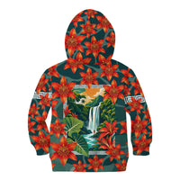 Fiji Taveuni Parrot Kid Hoodie Tropical Waterfall Landscape With Floral Tribal Pattern TS04 - Polynesian Pride