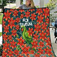 Fiji Taveuni Parrot Quilt Tropical Waterfall Landscape With Floral Tribal Pattern TS04 Green Orange - Polynesian Pride