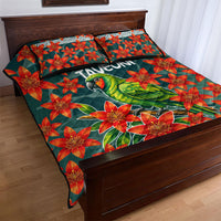 Fiji Taveuni Parrot Quilt Bed Set Tropical Waterfall Landscape With Floral Tribal Pattern TS04 - Polynesian Pride
