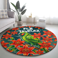 Fiji Taveuni Parrot Round Carpet Tropical Waterfall Landscape With Floral Tribal Pattern TS04 - Polynesian Pride