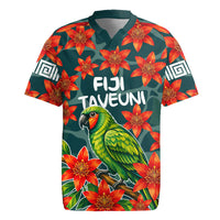 Fiji Taveuni Parrot Rugby Jersey Tropical Waterfall Landscape With Floral Tribal Pattern TS04 Green Orange - Polynesian Pride