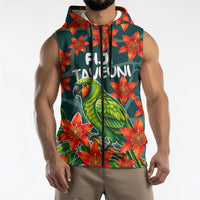 Fiji Taveuni Parrot Sleeveless Zip Hoodie Tropical Waterfall Landscape With Floral Tribal Pattern TS04 - Polynesian Pride