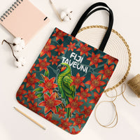 Fiji Taveuni Parrot Tote Bag Tropical Waterfall Landscape With Floral Tribal Pattern TS04 Black Strap One Size Green Orange - Polynesian Pride