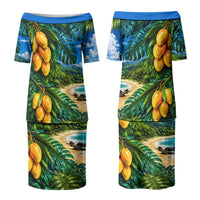 Hawaiian Mango Tropical Beach Couples Matching Puletasi and Long Sleeve Button Shirt Scenic Island Nature Exotic Fruit Graphic TS04 - Polynesian Pride
