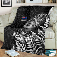 Personalized New Zealand Kiwi Bird Blanket Grunge Maori Tribal Pattern Silver Fern