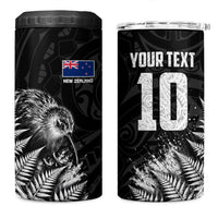 Personalized New Zealand Kiwi Bird 4 in 1 Can Cooler Tumbler Grunge Maori Tribal Pattern Silver Fern