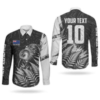 Personalized New Zealand Kiwi Bird Couples Matching Off Shoulder Maxi Dress and Long Sleeve Button Shirt Grunge Maori Tribal Pattern Silver Fern