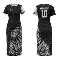Personalized New Zealand Kiwi Bird Couples Matching Short Sleeve Bodycon Dress and Hawaiian Shirt Grunge Maori Tribal Pattern Silver Fern TS04 - Polynesian Pride