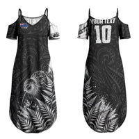 Personalized New Zealand Kiwi Bird Couples Matching Summer Maxi Dress and Hawaiian Shirt Grunge Maori Tribal Pattern Silver Fern