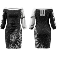 Personalized New Zealand Kiwi Bird Family Matching Off The Shoulder Long Sleeve Dress and Hawaiian Shirt Grunge Maori Tribal Pattern Silver Fern