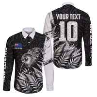 Personalized New Zealand Kiwi Bird Family Matching Tank Maxi Dress and Hawaiian Shirt Grunge Maori Tribal Pattern Silver Fern TS04 Dad's Shirt - Long Sleeve Black White - Polynesian Pride