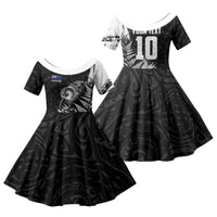 Personalized New Zealand Kiwi Bird Family Matching Tank Maxi Dress and Hawaiian Shirt Grunge Maori Tribal Pattern Silver Fern TS04 Daughter's Dress Black White - Polynesian Pride