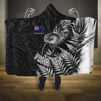 Personalized New Zealand Kiwi Bird Hooded Blanket Grunge Maori Tribal Pattern Silver Fern