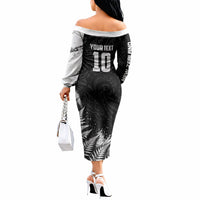 Personalized New Zealand Kiwi Bird Off The Shoulder Long Sleeve Dress Grunge Maori Tribal Pattern Silver Fern TS04 - Polynesian Pride