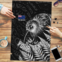 Personalized New Zealand Kiwi Bird Puzzle Grunge Maori Tribal Pattern Silver Fern