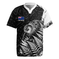 Personalized New Zealand Kiwi Bird Rugby Jersey Grunge Maori Tribal Pattern Silver Fern