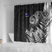 Personalized New Zealand Kiwi Bird Shower Curtain Grunge Maori Tribal Pattern Silver Fern