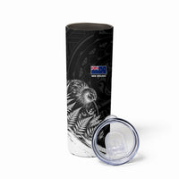 Personalized New Zealand Kiwi Bird Skinny Tumbler Grunge Maori Tribal Pattern Silver Fern
