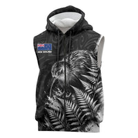 Personalized New Zealand Kiwi Bird Sleeveless Zip Hoodie Grunge Maori Tribal Pattern Silver Fern