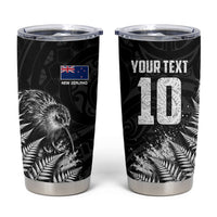 Personalized New Zealand Kiwi Bird Tumbler Cup Grunge Maori Tribal Pattern Silver Fern