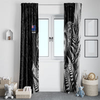 Personalized New Zealand Kiwi Bird Window Curtain Grunge Maori Tribal Pattern Silver Fern