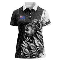 Personalized New Zealand Kiwi Bird Women Polo Shirt Grunge Maori Tribal Pattern Silver Fern