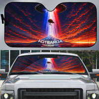 New Zealand Aotearoa Kiwi UFO Auto Sun Shade Sci-Fi Galaxy Sunset Sky Tower And Mountain TS04 Blue Red - Polynesian Pride
