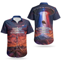 New Zealand Aotearoa Kiwi UFO Couples Matching Short Sleeve Bodycon Dress and Hawaiian Shirt Sci-Fi Galaxy Sunset Sky Tower And Mountain TS04 - Polynesian Pride