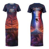 New Zealand Aotearoa Kiwi UFO Couples Matching Short Sleeve Bodycon Dress and Hawaiian Shirt Sci-Fi Galaxy Sunset Sky Tower And Mountain TS04 - Polynesian Pride