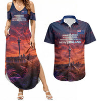 New Zealand Aotearoa Kiwi UFO Couples Matching Summer Maxi Dress and Hawaiian Shirt Sci-Fi Galaxy Sunset Sky Tower And Mountain TS04 Blue Red - Polynesian Pride