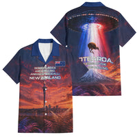 New Zealand Aotearoa Kiwi UFO Family Matching Long Sleeve Bodycon Dress and Hawaiian Shirt Sci-Fi Galaxy Sunset Sky Tower And Mountain TS04 Dad's Shirt - Short Sleeve Blue Red - Polynesian Pride