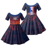 New Zealand Aotearoa Kiwi UFO Family Matching Long Sleeve Bodycon Dress and Hawaiian Shirt Sci-Fi Galaxy Sunset Sky Tower And Mountain TS04 Daughter's Dress Blue Red - Polynesian Pride