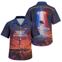 New Zealand Aotearoa Kiwi UFO Family Matching Long Sleeve Bodycon Dress and Hawaiian Shirt Sci-Fi Galaxy Sunset Sky Tower And Mountain TS04 Son's Shirt Blue Red - Polynesian Pride