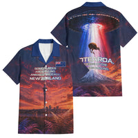 New Zealand Aotearoa Kiwi UFO Family Matching Mermaid Dress and Hawaiian Shirt Sci-Fi Galaxy Sunset Sky Tower And Mountain TS04 Dad's Shirt - Short Sleeve Blue Red - Polynesian Pride
