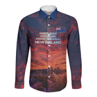 New Zealand Aotearoa Kiwi UFO Long Sleeve Button Shirt Sci-Fi Galaxy Sunset Sky Tower And Mountain TS04 Unisex Blue Red - Polynesian Pride
