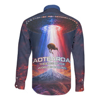 New Zealand Aotearoa Kiwi UFO Long Sleeve Button Shirt Sci-Fi Galaxy Sunset Sky Tower And Mountain TS04 - Polynesian Pride