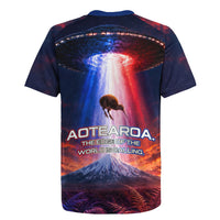 New Zealand Aotearoa Kiwi UFO Rugby Jersey Sci-Fi Galaxy Sunset Sky Tower And Mountain TS04 - Polynesian Pride