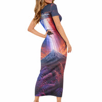 New Zealand Aotearoa Kiwi UFO Short Sleeve Bodycon Dress Sci-Fi Galaxy Sunset Sky Tower And Mountain TS04 - Polynesian Pride