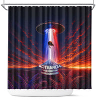 New Zealand Aotearoa Kiwi UFO Shower Curtain Sci-Fi Galaxy Sunset Sky Tower And Mountain TS04 Blue Red - Polynesian Pride