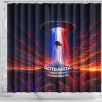 New Zealand Aotearoa Kiwi UFO Shower Curtain Sci-Fi Galaxy Sunset Sky Tower And Mountain TS04 - Polynesian Pride