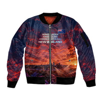 New Zealand Aotearoa Kiwi UFO Sleeve Zip Bomber Jacket Sci-Fi Galaxy Sunset Sky Tower And Mountain TS04 Unisex Blue Red - Polynesian Pride