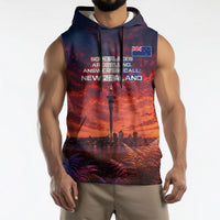 New Zealand Aotearoa Kiwi UFO Sleeveless Hoodie Sci-Fi Galaxy Sunset Sky Tower And Mountain TS04 - Polynesian Pride
