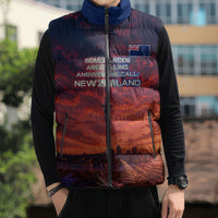 New Zealand Aotearoa Kiwi UFO Sleeveless Puffer Jacket Sci-Fi Galaxy Sunset Sky Tower And Mountain TS04 - Polynesian Pride