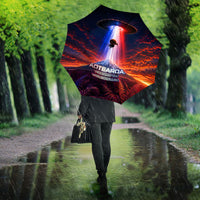New Zealand Aotearoa Kiwi UFO Umbrella Sci-Fi Galaxy Sunset Sky Tower And Mountain