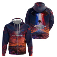 New Zealand Aotearoa Kiwi UFO Zip Hoodie Sci-Fi Galaxy Sunset Sky Tower And Mountain TS04 - Polynesian Pride