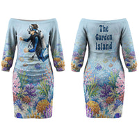 Fiji Taveuni Rainbow Reef Couples Matching Off The Shoulder Long Sleeve Dress and Hawaiian Shirt Scuba Diver Vibrant Undersea Coral Garden Watercolor TS04 - Polynesian Pride
