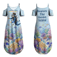 Fiji Taveuni Rainbow Reef Couples Matching Summer Maxi Dress and Long Sleeve Button Shirt Scuba Diver Vibrant Undersea Coral Garden Watercolor TS04 - Polynesian Pride