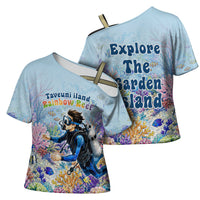 Fiji Taveuni Rainbow Reef Cross Shoulder Shirt Scuba Diver Vibrant Undersea Coral Garden Watercolor TS04 - Polynesian Pride