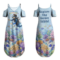 Fiji Taveuni Rainbow Reef Family Matching Summer Maxi Dress and Hawaiian Shirt Scuba Diver Vibrant Undersea Coral Garden Watercolor TS04 Mom's Dress Blue - Polynesian Pride